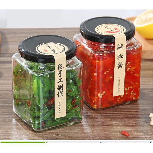 Square Shaped Glass Food Storage Jars With Screw Metal Cap Soda Glass Material