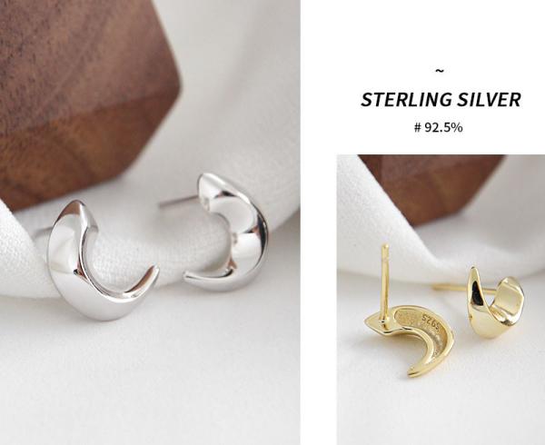 Lanciashow 925 Sterling Silver Stud Earrings Moon Shape Rhodium And Yellow Gold Plated Jewelry