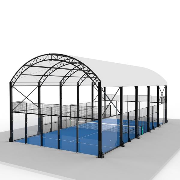 Un terrain de padel professionnel sur le toit, équipement de tennis résistant aux intempéries.