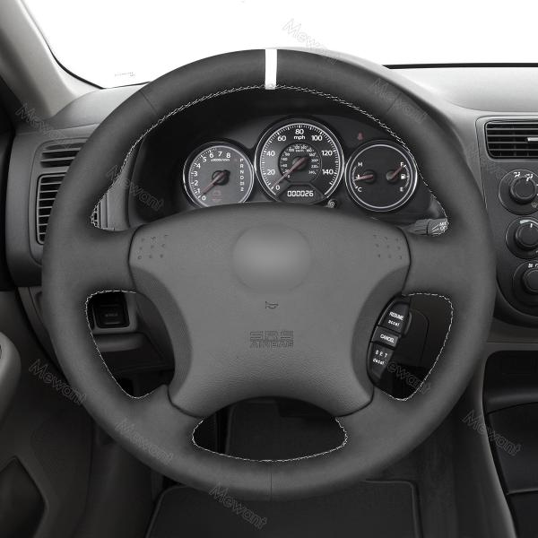 Hand Sewing Black Suede Steering Wheel Cover for 2003-2005 Honda Civic 7 in Leather