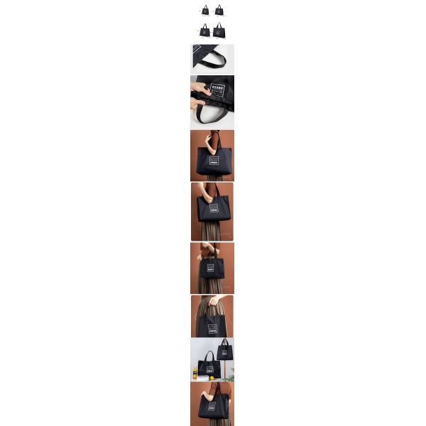 Oxford Fabric Black Shopping Bag Modern Travel Eco-Friendly Tote Supermarket Bag Large Capacity Foldable Thickened Storage Bag