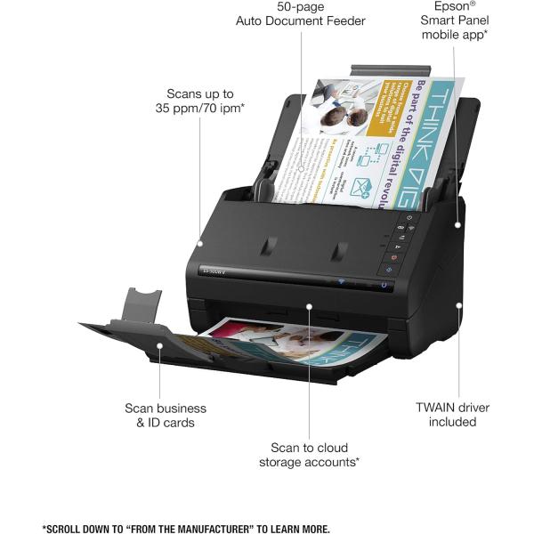Workforce ES-500W II Wireless Color Duplex Desktop Document Scanner for PC and Mac