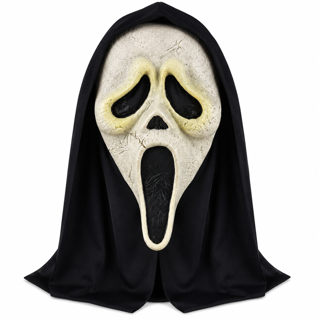 PVC Cracked Ghost Style Mask with Black Hood Adult Horror Costume Mask for Halloween Party Cosplay Masquerade Stage Performance Haunted House Photo Shoot and Themed Event