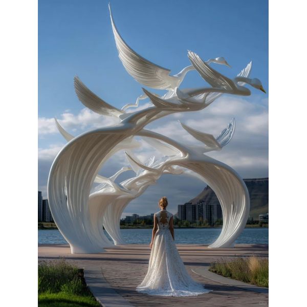 Hexagonal Garden Wedding Landscape Sculpture Swan Ceremony Backdrop For Outdoor Events