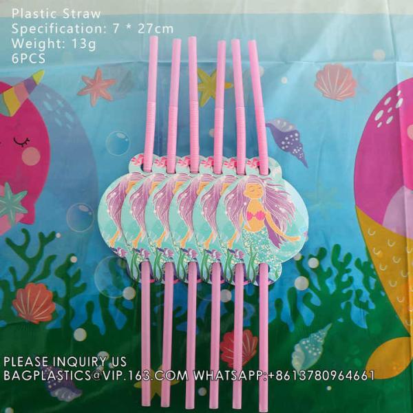 Party Supplies Set Mermaid Series Tableware Banner Mask Decoration Cake Topper Gift Bag Kids Paper Toy Birthday