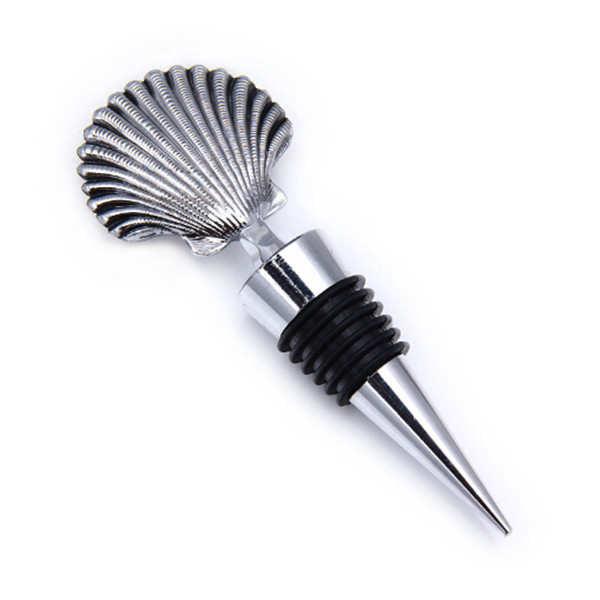 Die casting zinc alloy marine sea shell wine accessories chrome plated wine bottle stopper wedding favor logo engrave