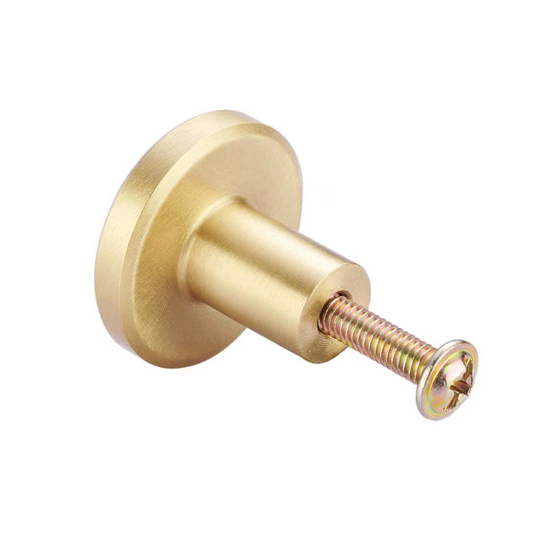Modern Classic Round Solid Brass Knobs with Brushed Gold Finish for Dresser Drawer Bedroom & Bathroom Cabinets & Kitchen Use