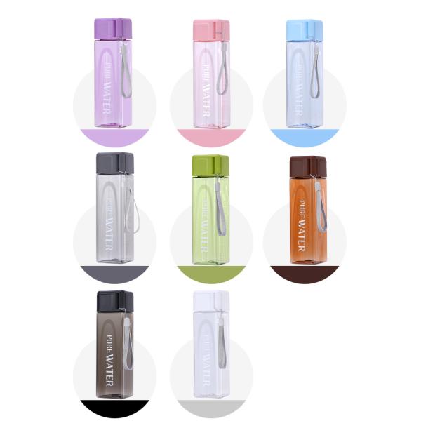 Back to School Essential Clear Frosted Square Portable Plastic Water Bottle with Rope