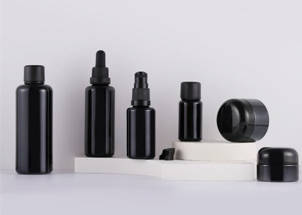 Black Skin Care Packaging Cream Bottle Glass Skincare Packaging Cream Cosmetic Glass Jar and Lotion Bottle Set