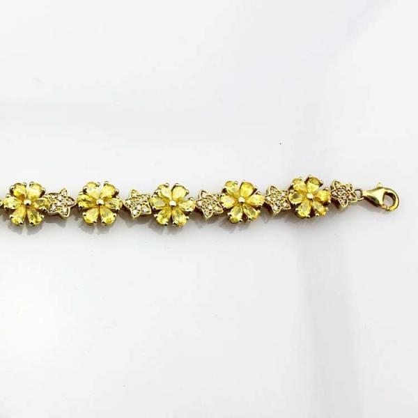 Gold Plated 925 Silver Link Flower Citrine Cubic Zircon Tennis Bracelet(B01YELLOW)
