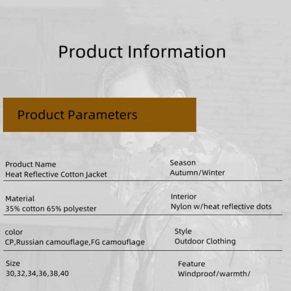 Customized Russian Camouflage Thermo Reflective Thermo Insulating Army Uniforms