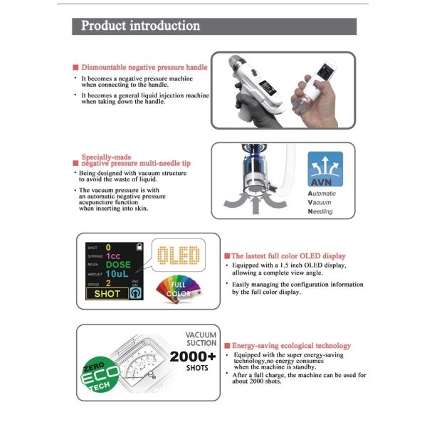 Multi-Needle 5pins/9pins Mesotherapy Gun for Home and Commercial Ez Injector HD100