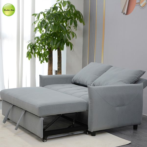 Modern Blue Fabric Pull Out Sofa Bed Space-Saving 2 Seater Living Room Sofa Convertible Sleeping Foldable Sofa Bed