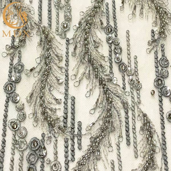 Beaded Embroidery Handmade Lace Fabric Special Pattern For Wedding Dress