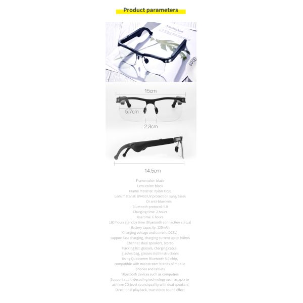 New Generation  5.0 Smart Music Glasses Phone Glasses Sun Glasses