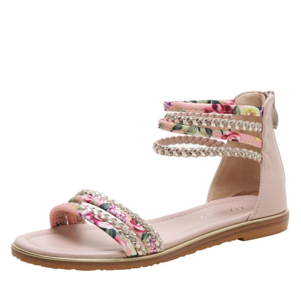 BS136 Flat Roman Shoes 2021 New Ladies Fashion Casual Sandals Vacation Travel Floral Cloth Beach Women'S Shoes Sandals B
