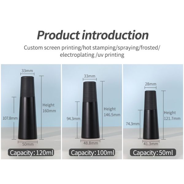 Botella de embalaje de cosméticos de 100 ml 120 ml Negro 50 g Contenedores de loción de plástico con tapas PETG