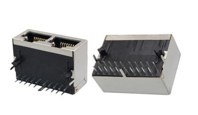 Metal Shielded 2 Port RJ45 Female Connector With Integrated Magnetics Gigabit Ethernet
