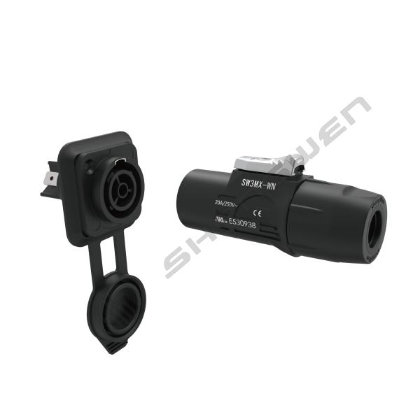 Waterproof Powercon Female Plug Connector IP65 3 Conductor 20A 250V