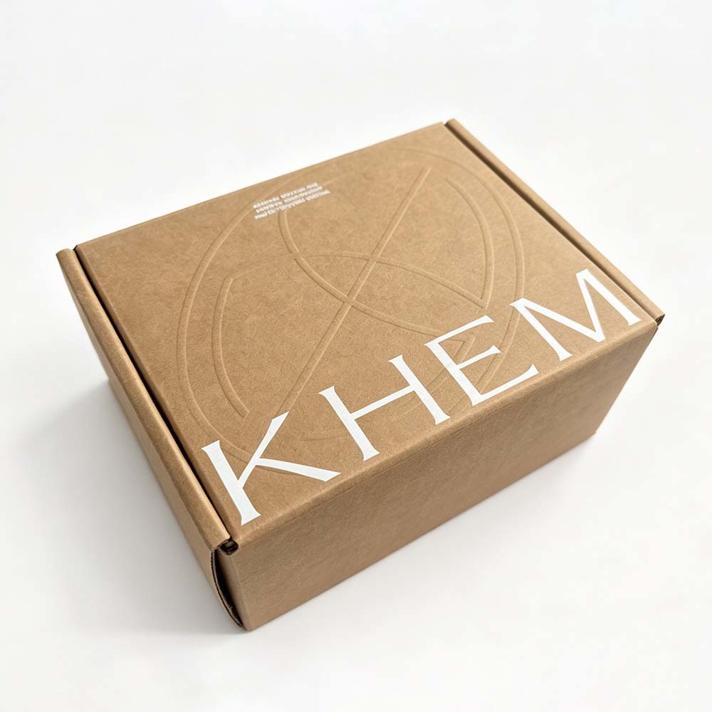 Custom Kraft Corrugated Mailer Boxes with White Foil Stamping Embossed Logo