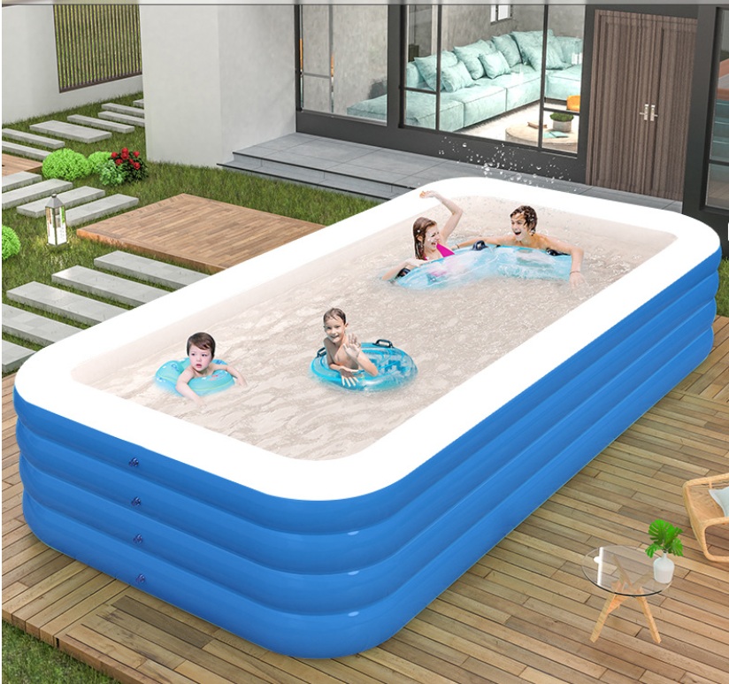 Inflatable Swimming Pool Factory Wholesale New Blue White 3-Meter 3-Layer Rectangular PVC Adults Children Infants Home Use