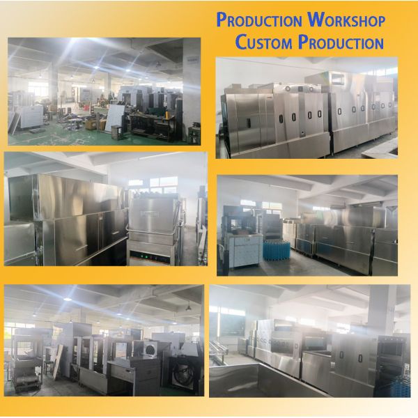Large long-type commercial dishwashers are suitable for factories, institutions, schools, catering companies for large-capacity tableware washing, disinfection and drying