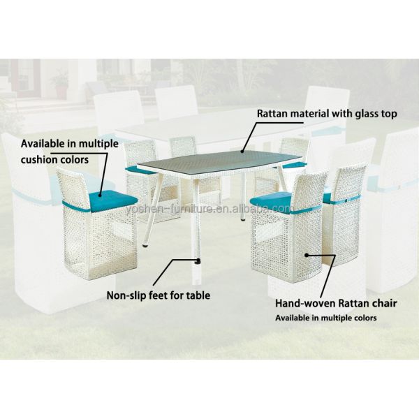 Modern Design Rattan Dining Set with Outdoor Dining Table and Chairs for Hotel & Park Use