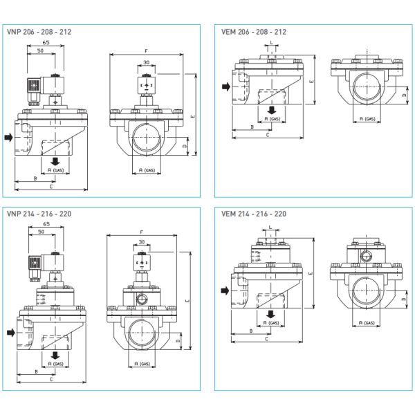 VNP214 DN40 válvulas de diafragma de 1,5 pulgadas 220/50 pulso de aluminio