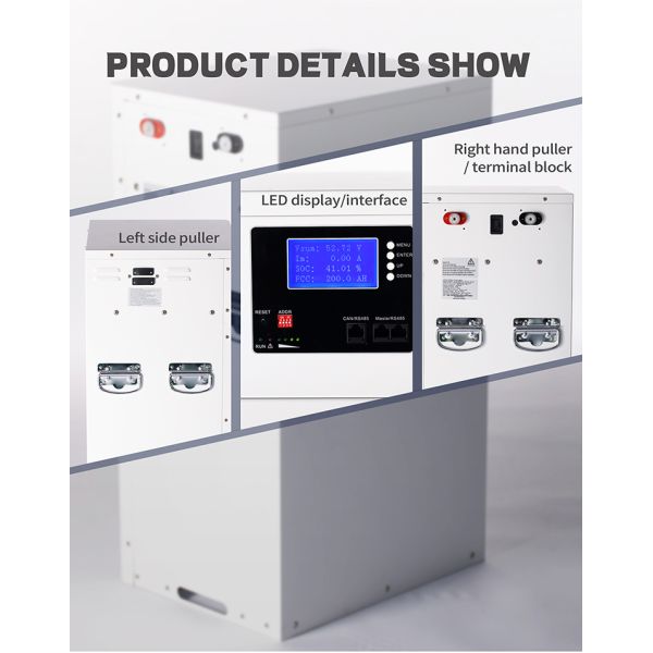 Lifepo4 batterie à énergie solaire, paquet de batterie de panneau solaire de 51.2V 200AH 10kw