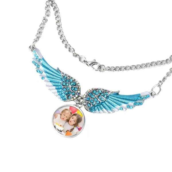 Personalized Photo Necklace Fashion Angel Wings Snap Button Pendant Necklace Sublimation Blank Necklace