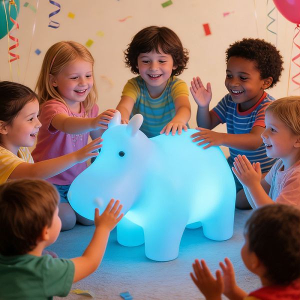 LED Light Up Hippopotamus Chair – Sensory Seating & Ambient Furniture for Kids with 16 Colors Remote, Waterproof, Rechargeable