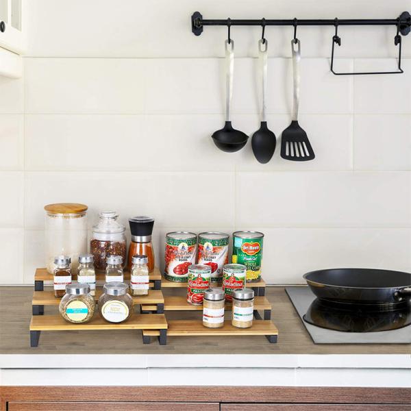 3 Tier Expandable Bamboo Kitchen Shelf Organizer Spice Rack Sustainable