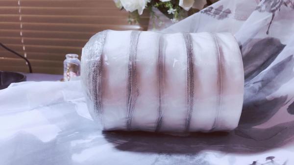 High Color Fastness Satin Edge Organza Ribbon With Gold / Silver Metallic Trims