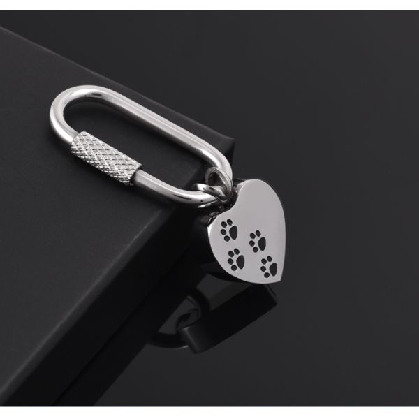 Stainless Steel Cremation Urn Paw Print Heart Key Ring for Memorial Jewelry and OEM/ODM