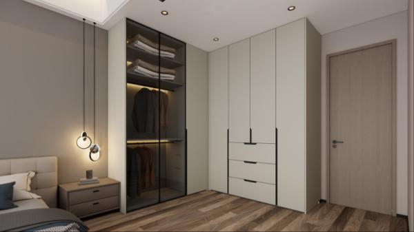 Modern Color Contrast Bedroom Corner Wardrobe With Functional Zoning
