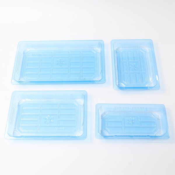 Caja de embalaje para llevar de plástico para buena comida Contenedor de alimentos cuadrado de plástico azul caja desechable de sushi
