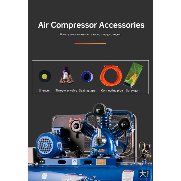2HP 100L Mobile 2 Cylinder Belt Driven Air Compressor with Wheels Gas Type Air 0.7CBM Mobile