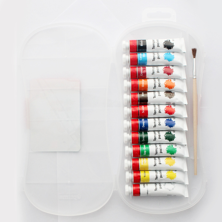 Custom High Quality 12 Color Art Painting Gouache PP Box 12ml Tempera Paint