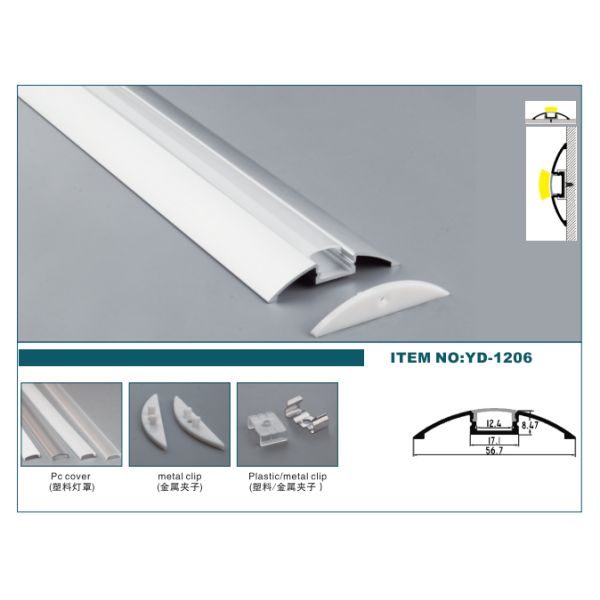 YD-1206 Outdoor LED Strip Profile Aluminium LED Profile Light Channel 56*8mm Anodized