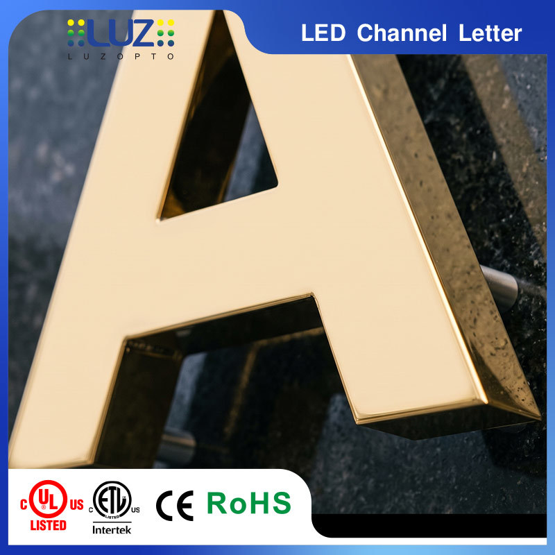 Custom Mirror Golden Stainless Steel Cold White Halo-Lit LED Letter Signage