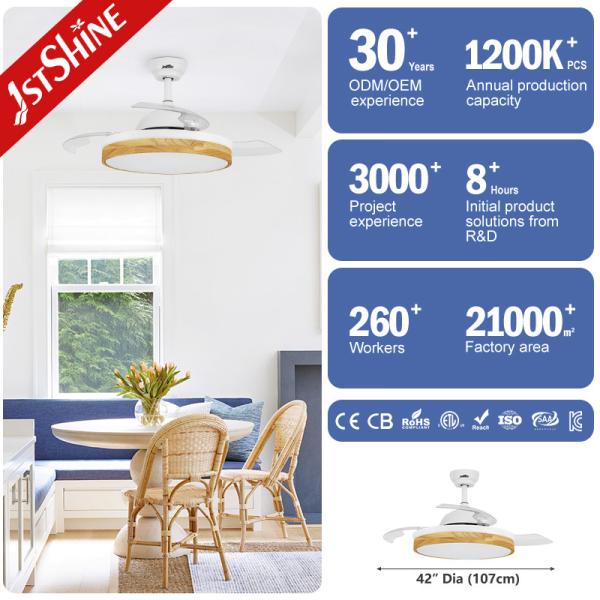 Elegante candelabro de 42 polegadas ventilador de teto de lâmina oculta com 2- e dimmer compatibilidade