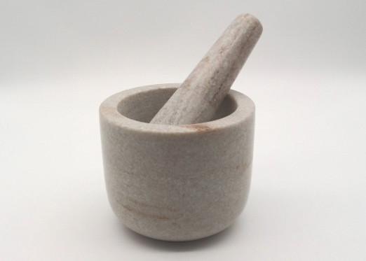 Round Stone Mortar And Pestle , Marble Bowl With Grinder Handcrafts