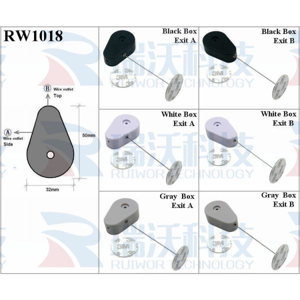 RW1018 Drop-Shaped Retractable Security Tether Plus 38mm Circular Sticky Metal Plate For Product Retail Display