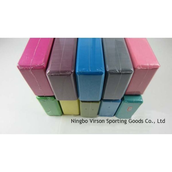 3x6x9'' blue purple colours EVA foam yoga block& yoga brick with shrink film packaging