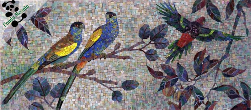 Bird Handmade Animal Design Wall Tile Chinese Mosaic Picture Glass Mosaic Wall Art Murals