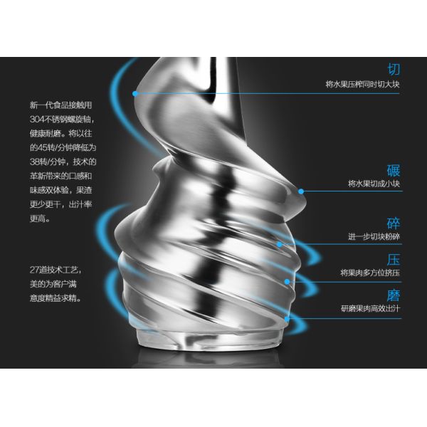 Stainless Steel Screw Extracteur de jus 360 degree strainer assembly wide mouth slow juicer GK-SS01