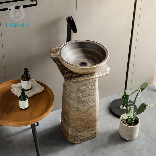 Indoor Outdoor Full Pedestal Wash Basin  Ceramic Retro Design
