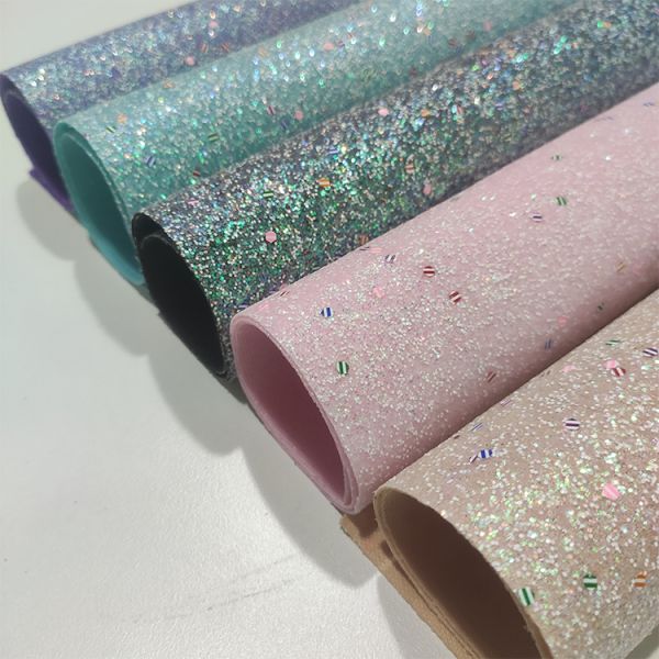 Decorative Hexagon Mixed Glitter Leather Fabric 30m/Roll