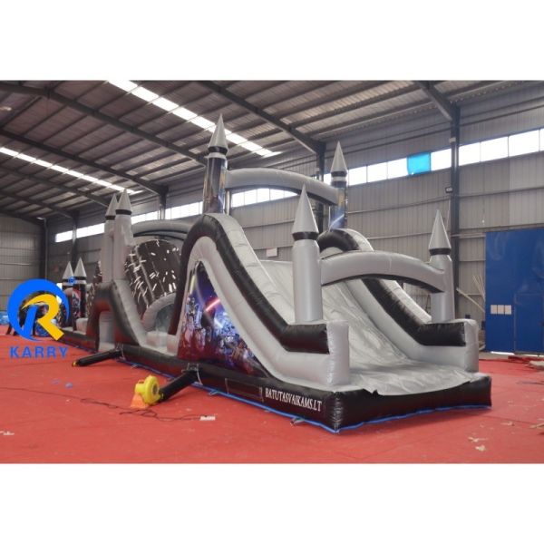 Features PORTABLE Grey and Black Inflatable Obstacle Course with Blower 18x3.5m Customized