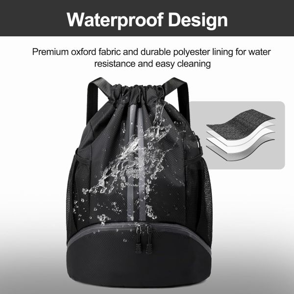 HOEDIA SPORTS DRAWSTRING BACKPACK - STRING SWIM GYM BAG WITH SHOES COMPARTMENT AND WET PROOF POCKET FOR WOMEN&MEN